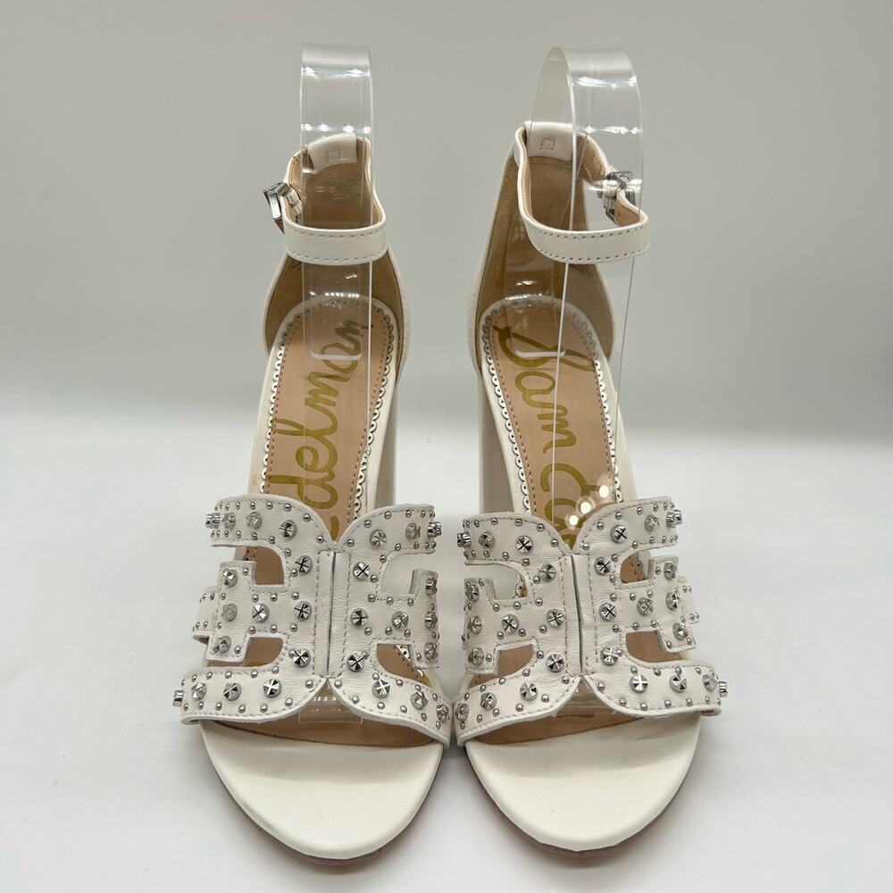 Sam Edelman Heels Womens 5.5 White Leather Yasha‎ Studs Strappy Heels Sandals